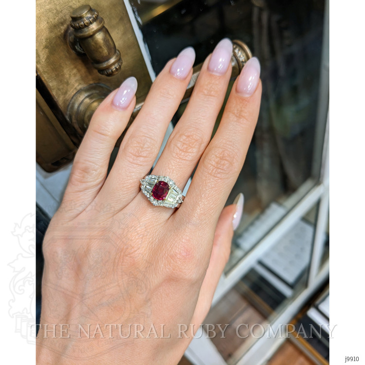 1.42 Ct. Ruby Natural Diamond Pave Ring, 18K White & Yellow