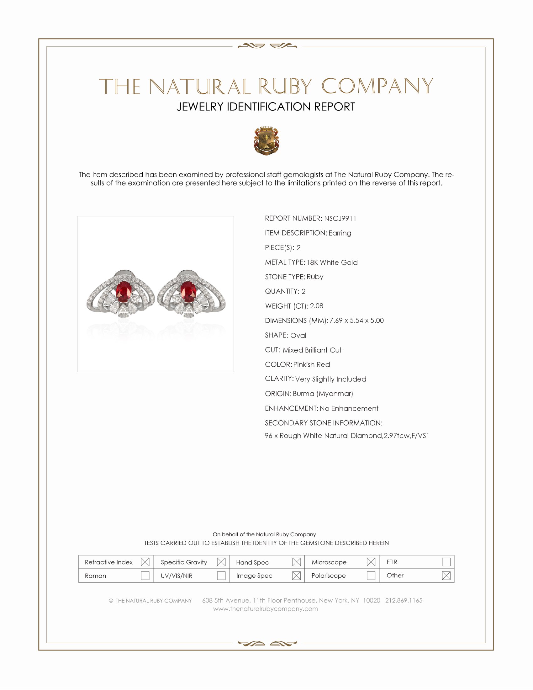 2.08 Ct.Tw. Pinkish Red Ruby and Natural Diamond Pave Earrings, 18K White Gold