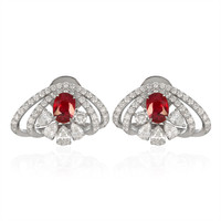 2.08 Ct.Tw. Ruby Natural Diamond Pave Earrings, 18K White Gold Video