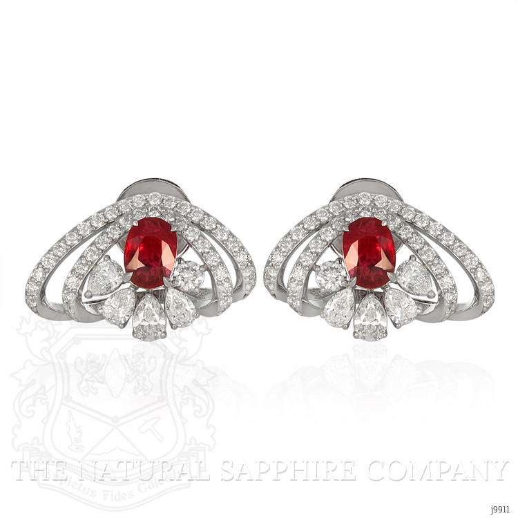 2.08 Ct.Tw. Ruby Natural Diamond Pave Earrings, 18K White Gold