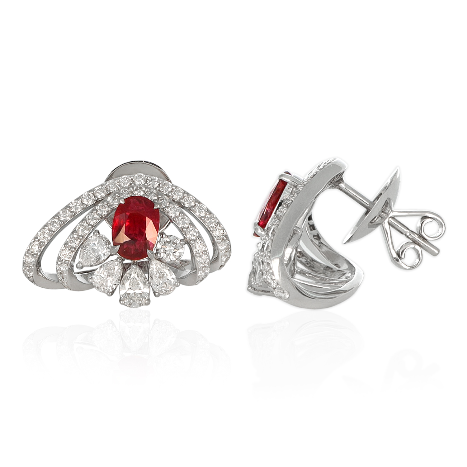 rubyページ Ruby Pave Earrings - Oval 2.08 Ct. - 18K White Gold #J9911
