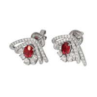 2.08 Ct.Tw. Ruby Natural Diamond Pave Earrings, 18K White Gold Image