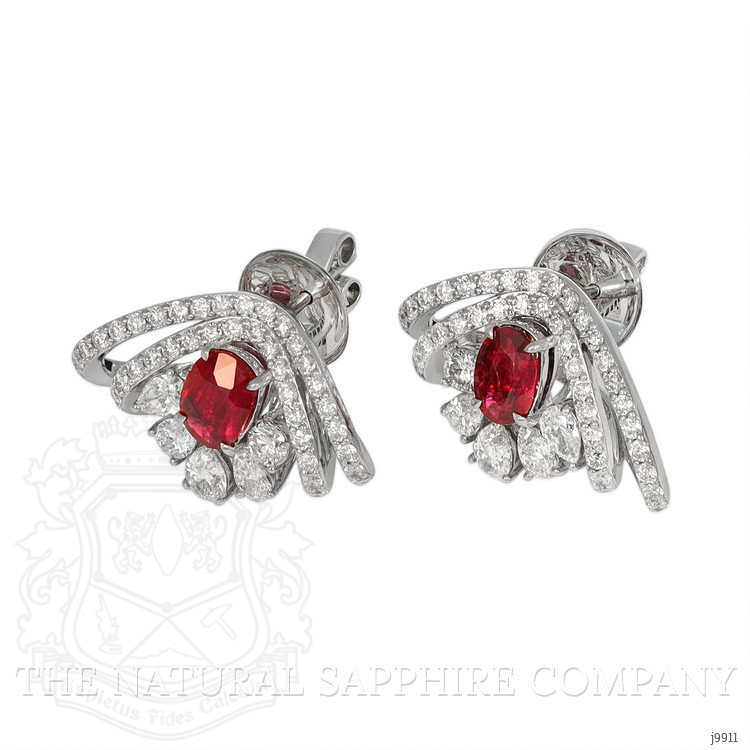 2.08 Ct.Tw. Ruby Natural Diamond Pave Earrings, 18K White Gold