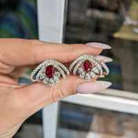 2.08 Ct.Tw. Ruby Natural Diamond Pave Earrings, 18K White Gold Life Style