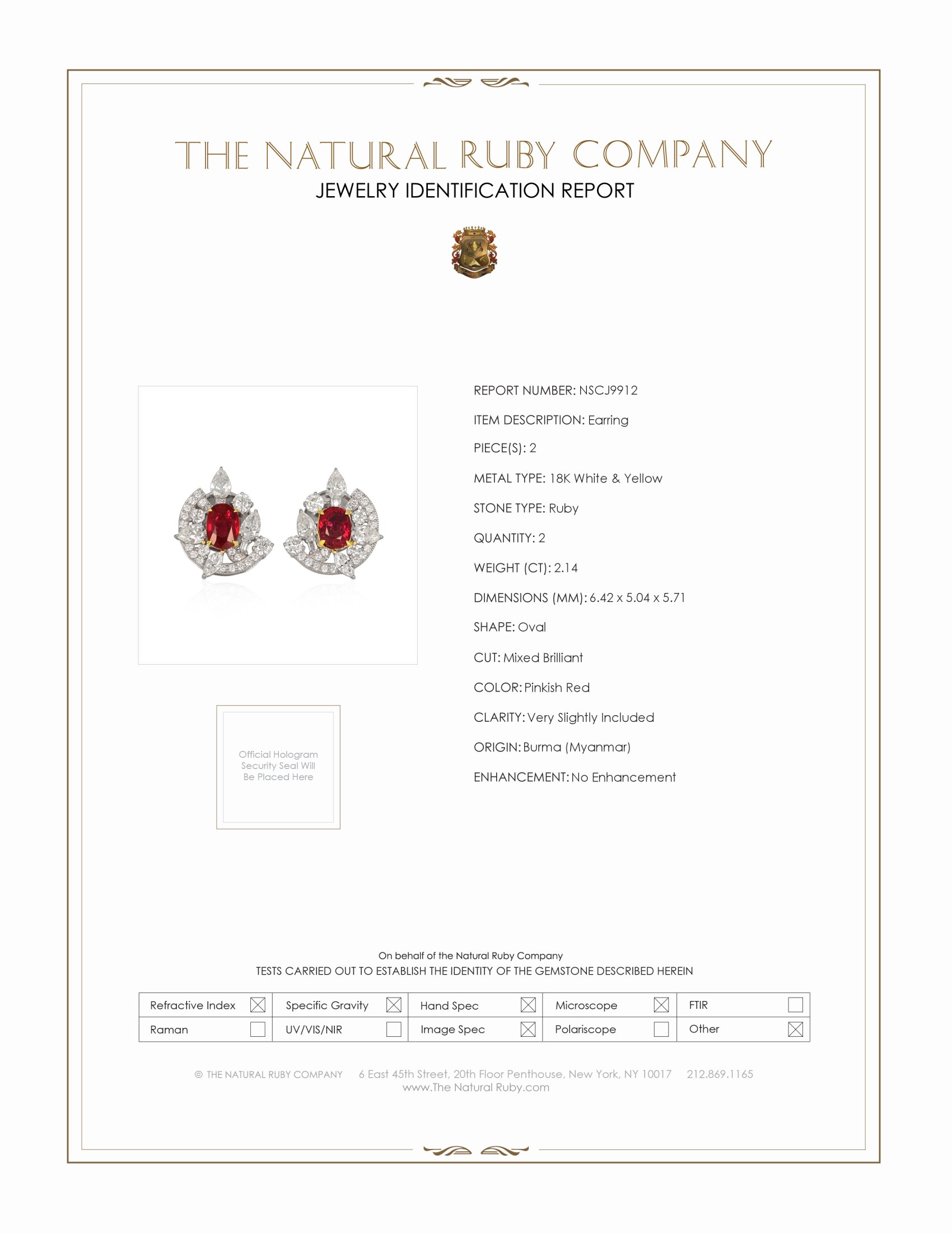 2.14 Ct.Tw. Pinkish Red Ruby and Natural Diamond Pave Earrings, 18K White & Yellow