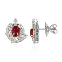 2.14 Ct.Tw.Total Carat Weight Pinkish Red Ruby and Natural Diamond Pave Earrings, 18K White & Yellow Image