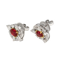 2.14 Ct.Tw.Total Carat Weight Pinkish Red Ruby and Natural Diamond Pave Earrings, 18K White & Yellow Image