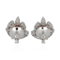 2.14 Ct.Tw.Total Carat Weight Pinkish Red Ruby and Natural Diamond Pave Earrings, 18K White & Yellow Image