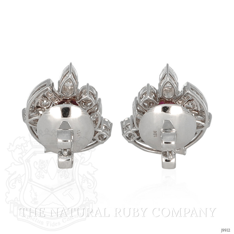 2.14 Ct.Tw. Pinkish Red Ruby and Natural Diamond Pave Earrings, 18K White & Yellow