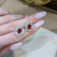 2.14 Ct.Tw.Total Carat Weight Pinkish Red Ruby and Natural Diamond Pave Earrings, 18K White & Yellow Life Style