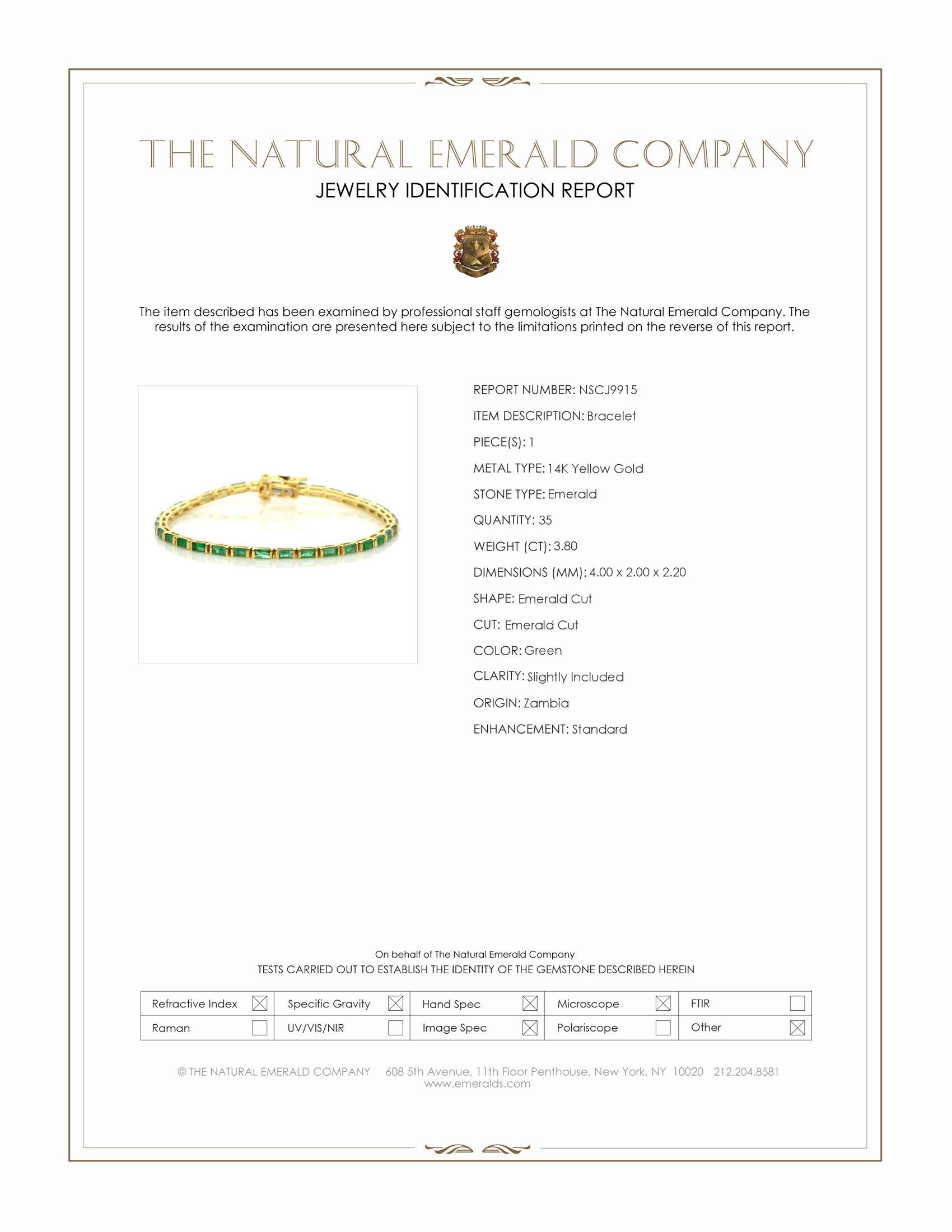 3.80 Ct.Tw. Emerald Tennis/Line Bracelet, 14K Yellow Gold