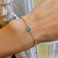 0.12 Ct.Tw. Emerald Natural Diamond Accent Stones Bracelet, 14K Yellow Gold Image