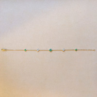 0.12 Ct.Tw. Emerald Natural Diamond Accent Stones Bracelet, 14K Yellow Gold Image