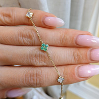 0.12 Ct.Tw. Emerald Natural Diamond Accent Stones Bracelet, 14K Yellow Gold Life Style