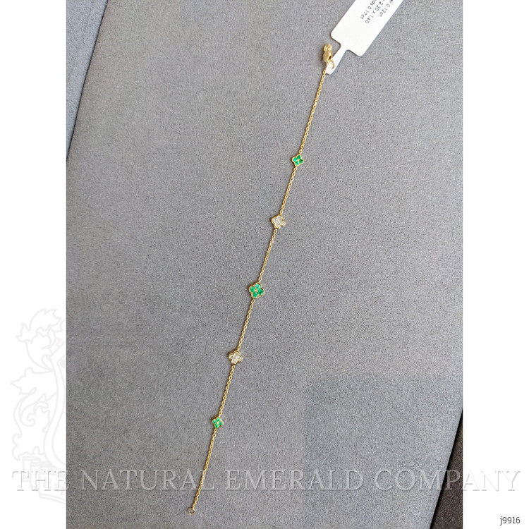 0.12 Ct.Tw. Emerald Natural Diamond Accent Stones Bracelet, 14K Yellow Gold