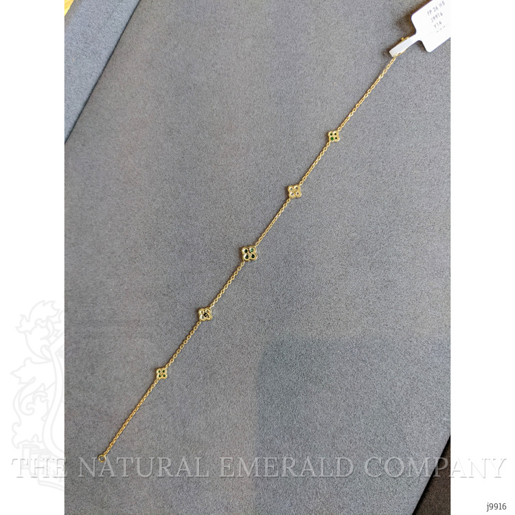 0.12 Ct.Tw. Emerald Natural Diamond Accent Stones Bracelet, 14K Yellow Gold