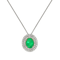 3.71 Ct. Emerald Natural Diamond Pave Pendant, 14K White & Yellow Video