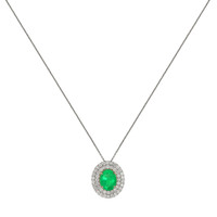 3.71 Ct. Emerald Natural Diamond Pave Pendant, 14K White & Yellow Image