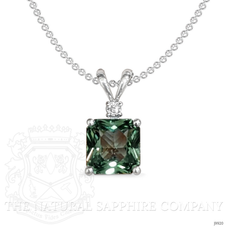 1.01 Ct. Bluish Green Sapphire and Natural Diamond Accent Stones Pendant, 14K White Gold