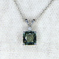 1.01 Ct. Bluish Green Sapphire and Natural Diamond Accent Stones Pendant, 14K White Gold Image