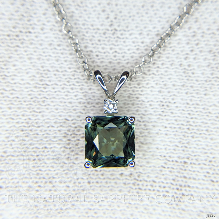 1.01 Ct. Bluish Green Sapphire and Natural Diamond Accent Stones Pendant, 14K White Gold