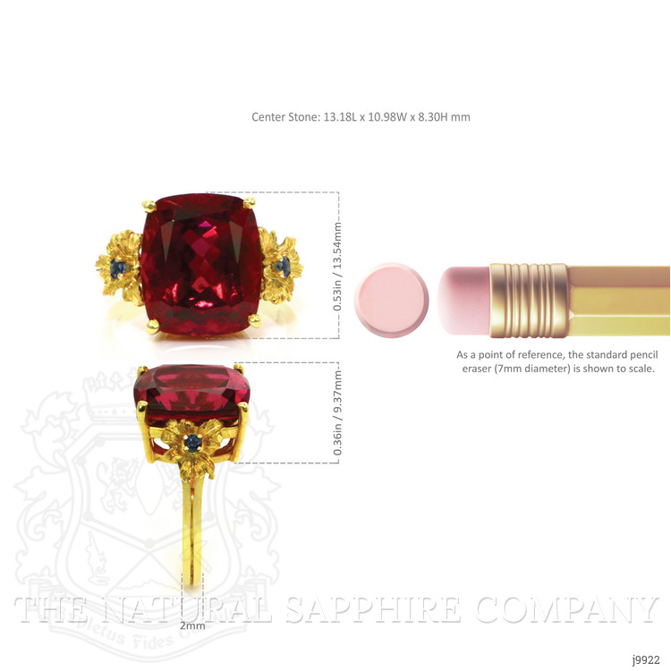8.90 Ct. Rubellite Tourmaline Sapphire Antique Style Ring, 18K Yellow Gold