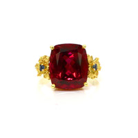 8.90 Ct. Rubellite Tourmaline Sapphire Antique Style Ring, 18K Yellow Gold Video