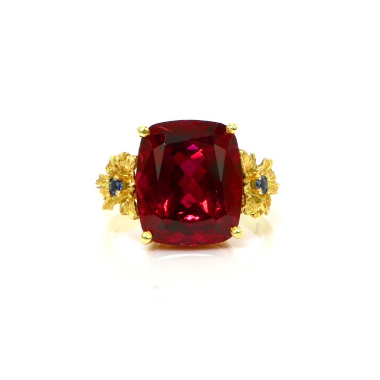 8.90 Ct. Rubellite Tourmaline Sapphire Antique Style Ring, 18K Yellow Gold
