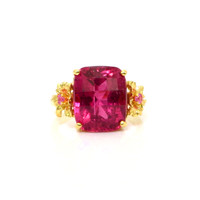 8.05 Ct. Rubellite Tourmaline Sapphire Antique Style Ring, 18K Yellow Gold Video