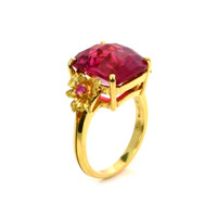 8.05 Ct. Rubellite Tourmaline Sapphire Antique Style Ring, 18K Yellow Gold Image