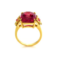 8.05 Ct. Rubellite Tourmaline Sapphire Antique Style Ring, 18K Yellow Gold Image