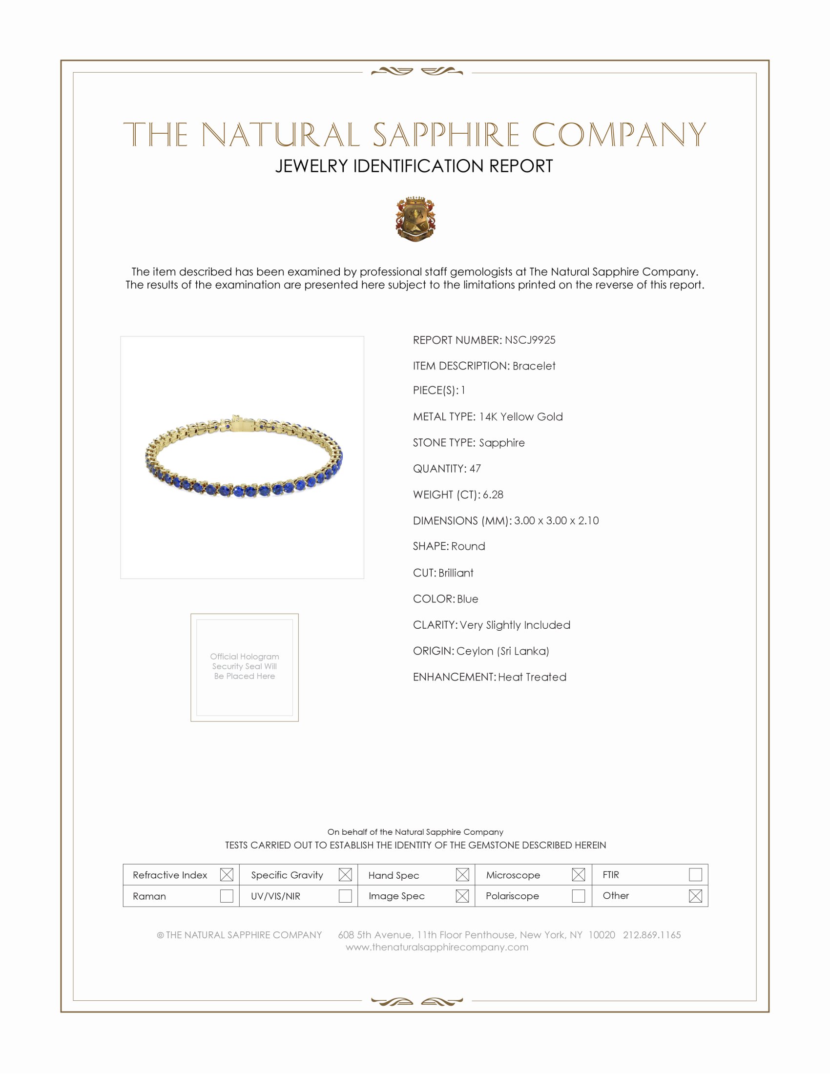 6.08 Ct.Tw. Blue Sapphire Tennis/Line Bracelet, 14K Yellow Gold