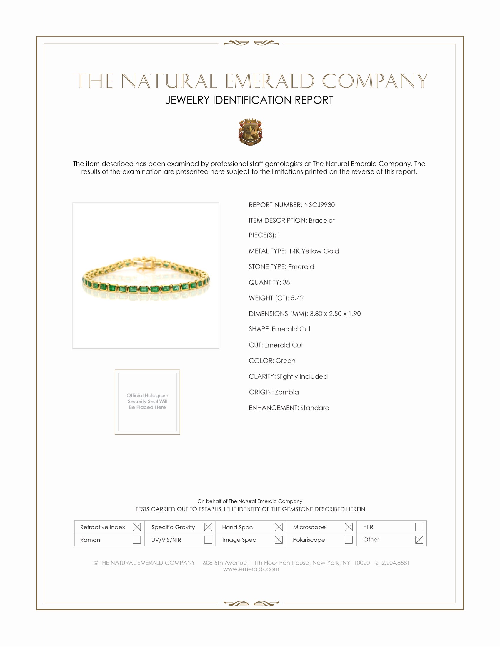 5.42 Ct.Tw. Emerald Tennis/Line Bracelet, 14K Yellow Gold