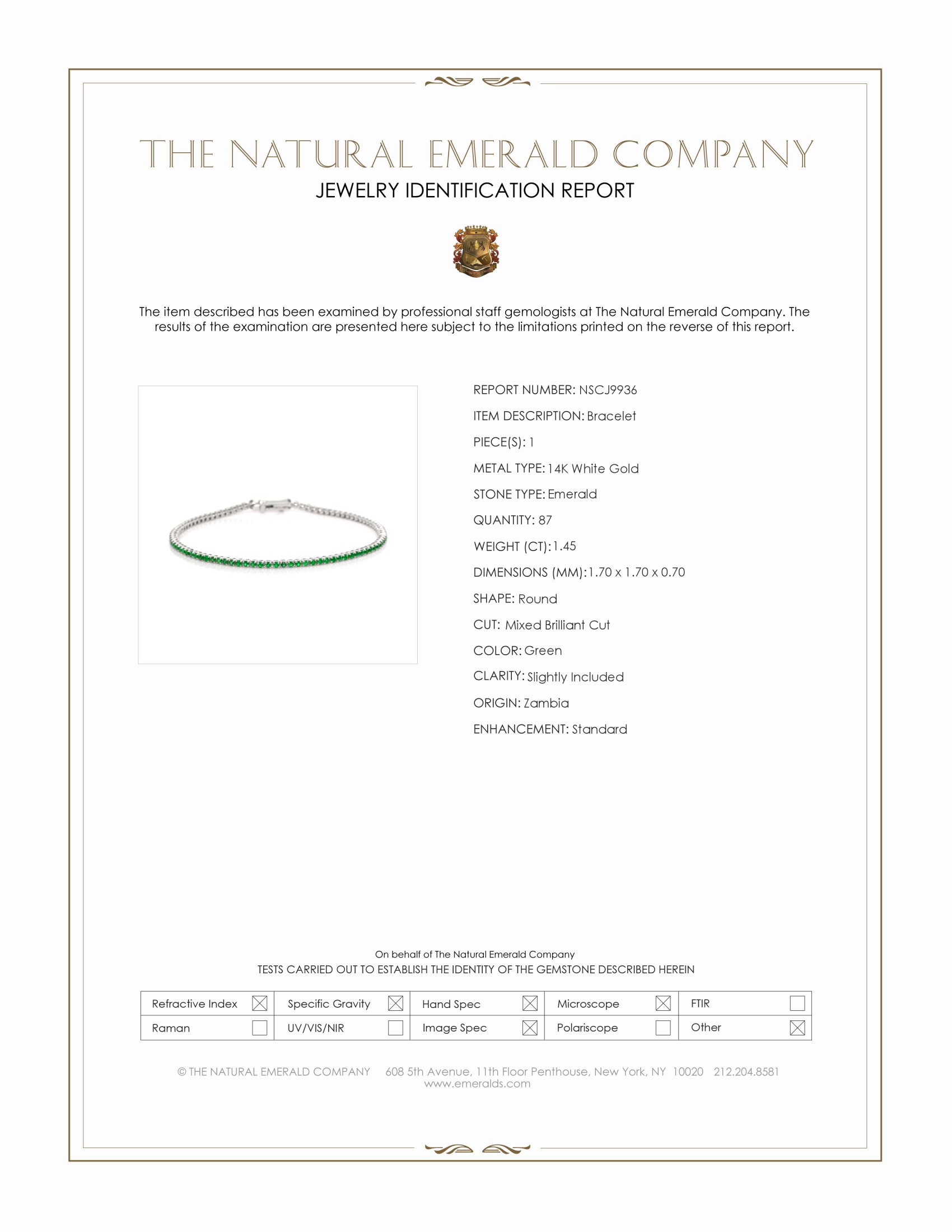 1.45 Ct.Tw. Emerald Tennis/Line Bracelet, 14K White Gold