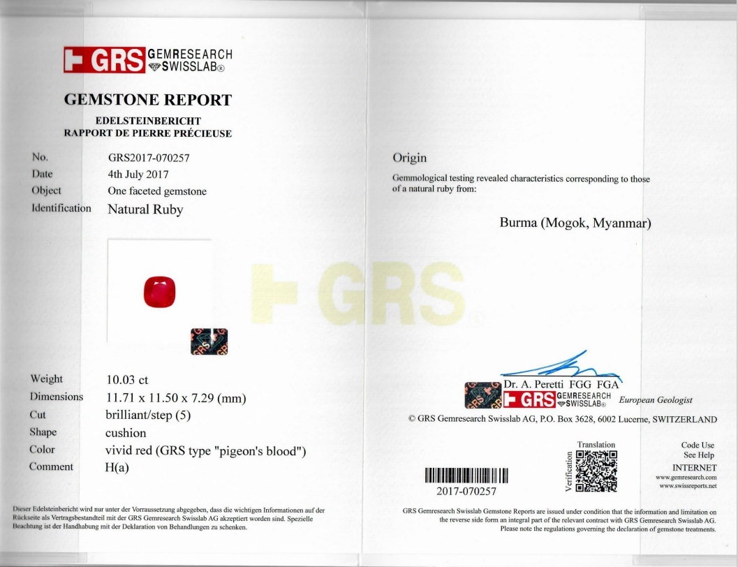 10.03 Ct. Ruby and Natural Diamond Three Stone Ring, Platinum & 18K Yellow