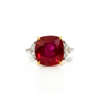 10.03 Ct. Ruby Natural Diamond Three Stone Ring, Platinum & 18K Yellow Video