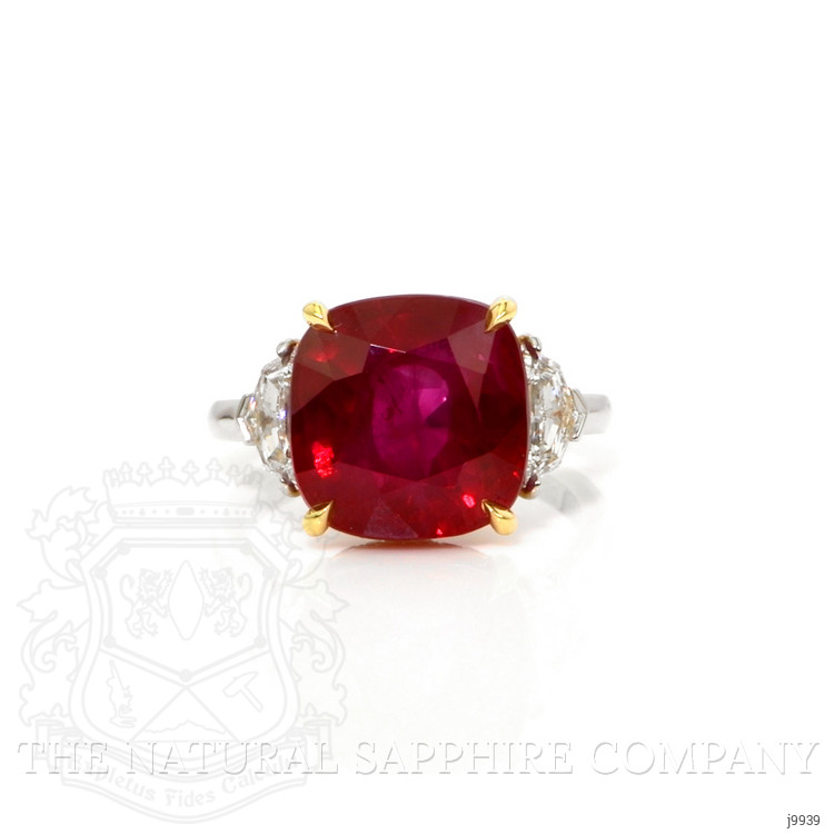 10.03 Ct. Ruby Natural Diamond Three Stone Ring, Platinum & 18K Yellow