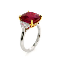 10.03 Ct. Ruby Natural Diamond Three Stone Ring, Platinum & 18K Yellow Image