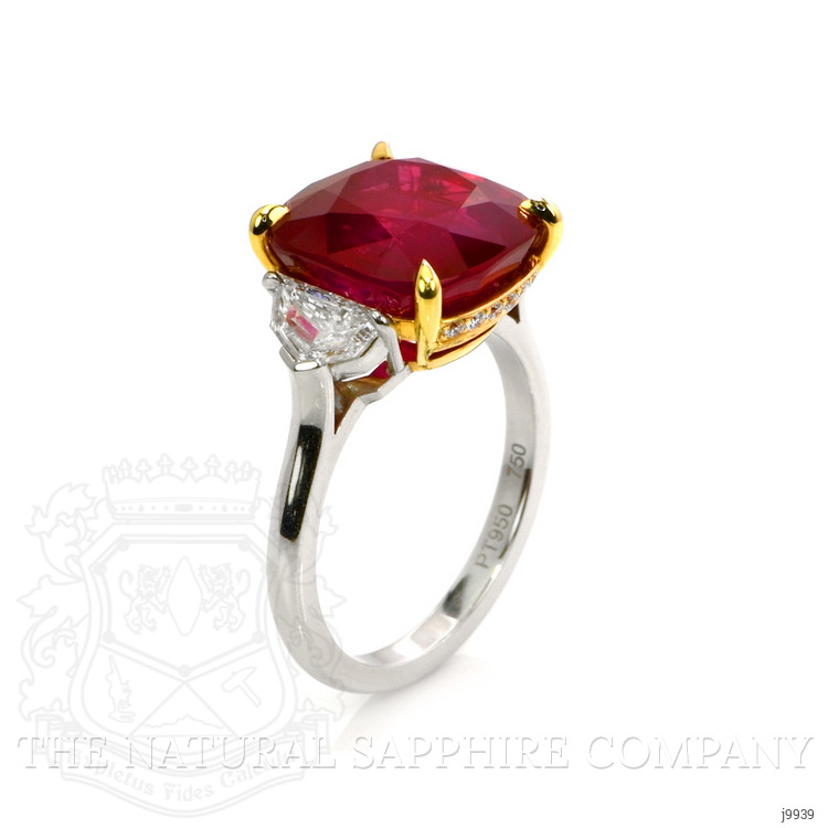 10.03 Ct. Ruby Natural Diamond Three Stone Ring, Platinum & 18K Yellow