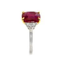 10.03 Ct. Ruby Natural Diamond Three Stone Ring, Platinum & 18K Yellow Image