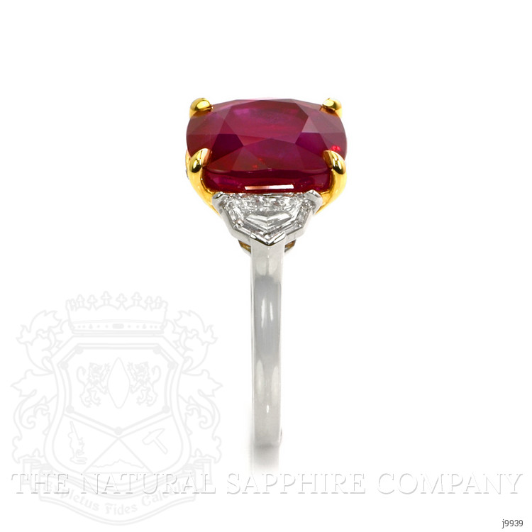 10.03 Ct. Ruby Natural Diamond Three Stone Ring, Platinum & 18K Yellow