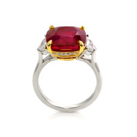 10.03 Ct. Ruby Natural Diamond Three Stone Ring, Platinum & 18K Yellow Image