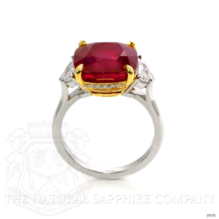 10.03 Ct. Ruby Natural Diamond Three Stone Ring, Platinum & 18K Yellow