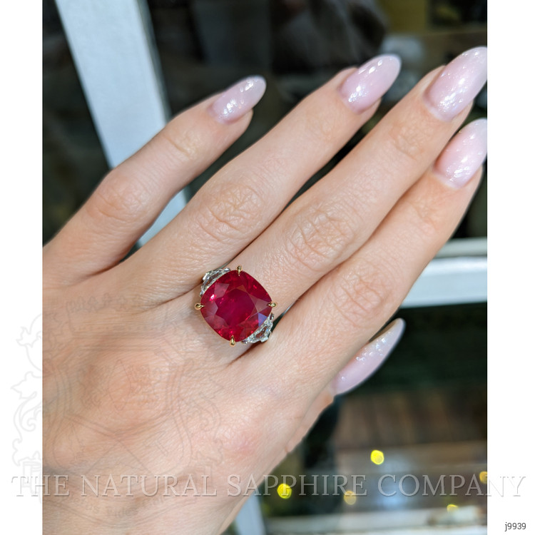 10.03 Ct. Ruby Natural Diamond Three Stone Ring, Platinum & 18K Yellow