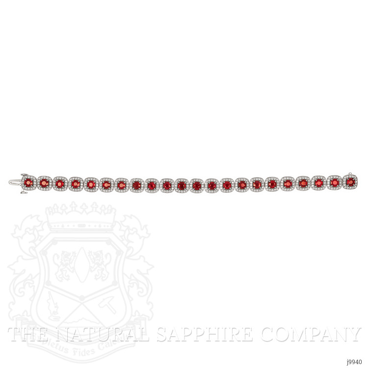 7.95 Ct.Tw. Ruby Natural Diamond Pave Bracelet, 18K White Gold