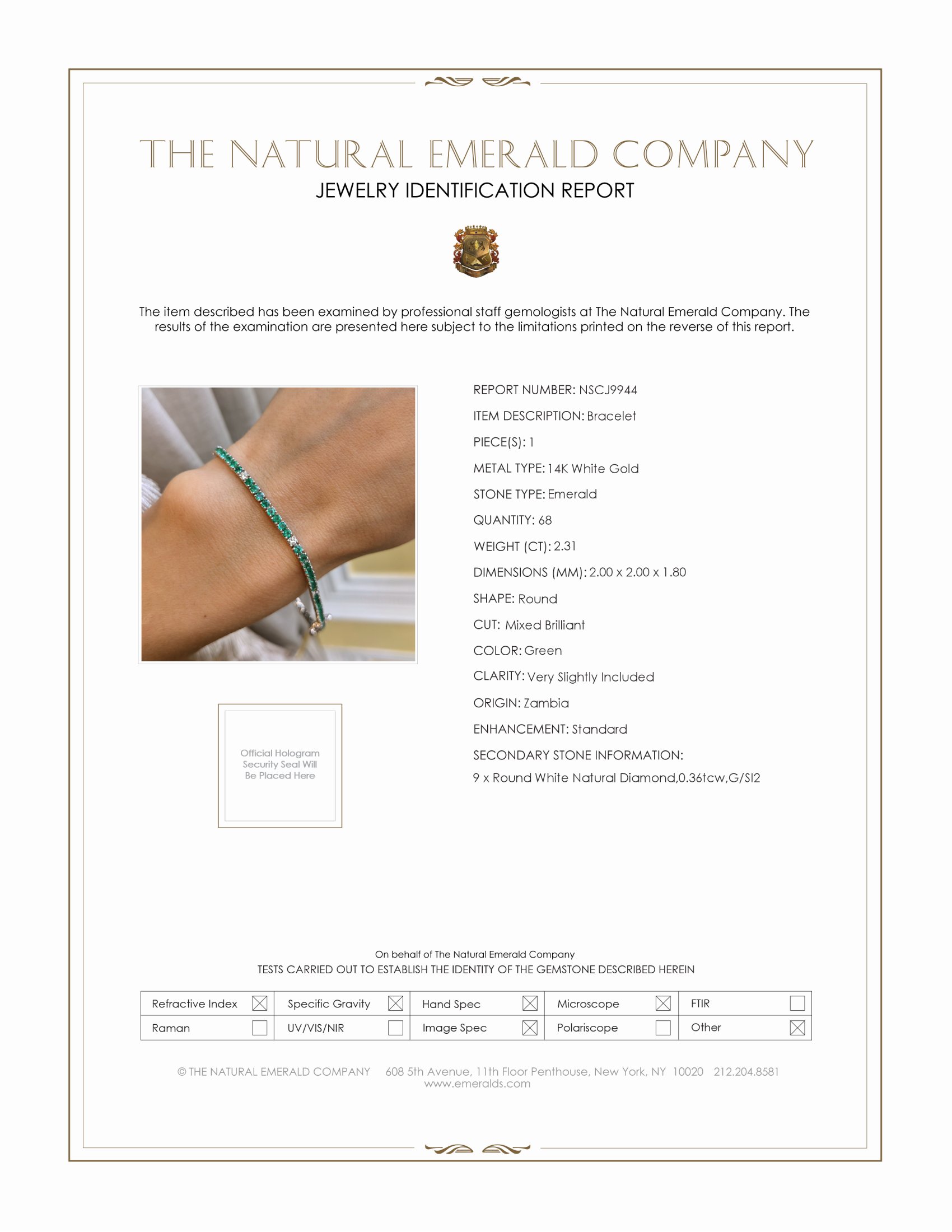 2.31 Ct.Tw. Emerald and Natural Diamond Tennis/Line Bracelet, 14K White Gold