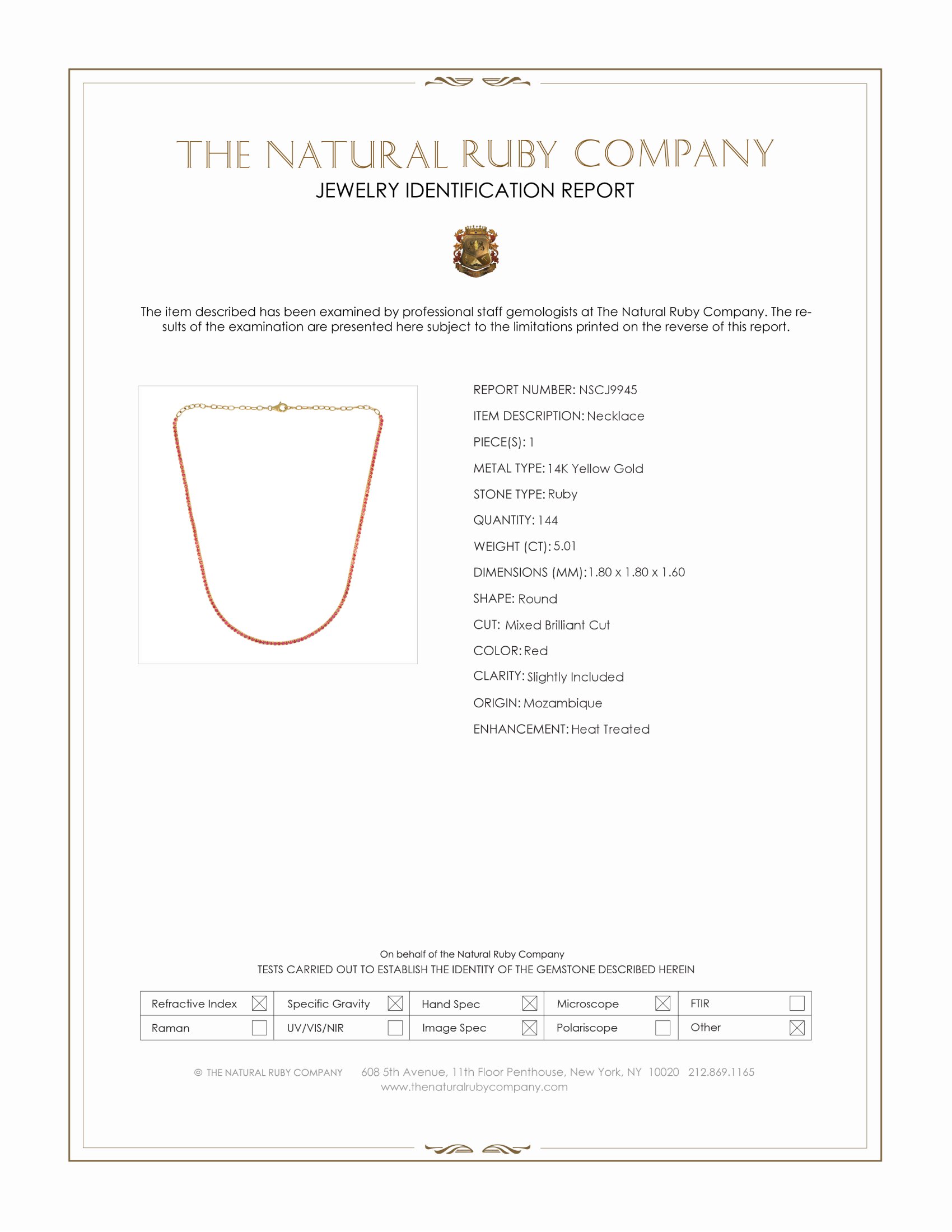 5.01 Ct. Ruby Pave Necklace, 14K Yellow Gold