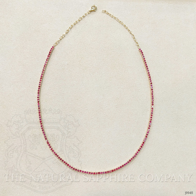5.01 Ct. Ruby Pave Necklace, 14K Yellow Gold