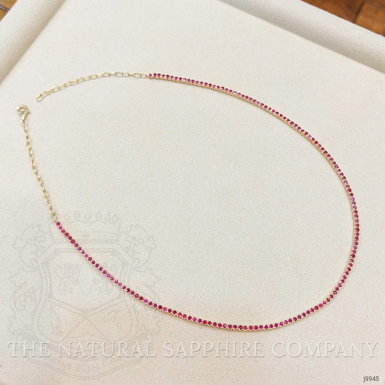 5.01 Ct. Ruby Pave Necklace, 14K Yellow Gold
