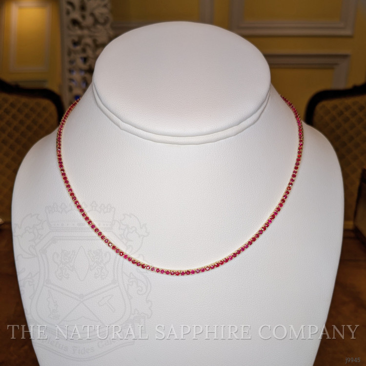 5.01 Ct. Ruby Pave Necklace, 14K Yellow Gold